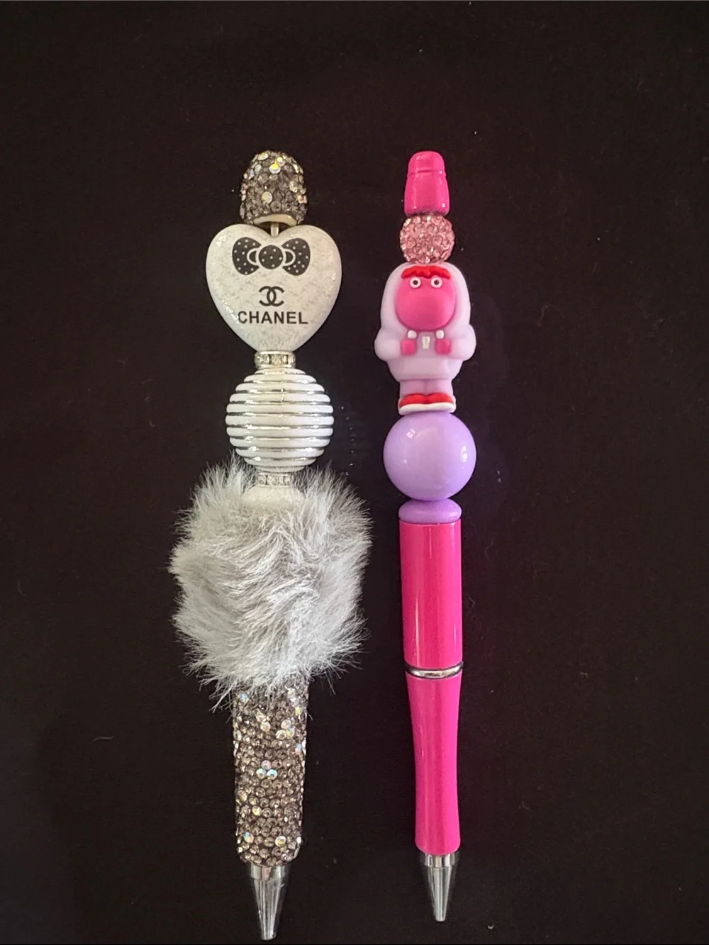 Cute Decorative Beaded Pens - Purple, Pink, Brown Accents Set of 6